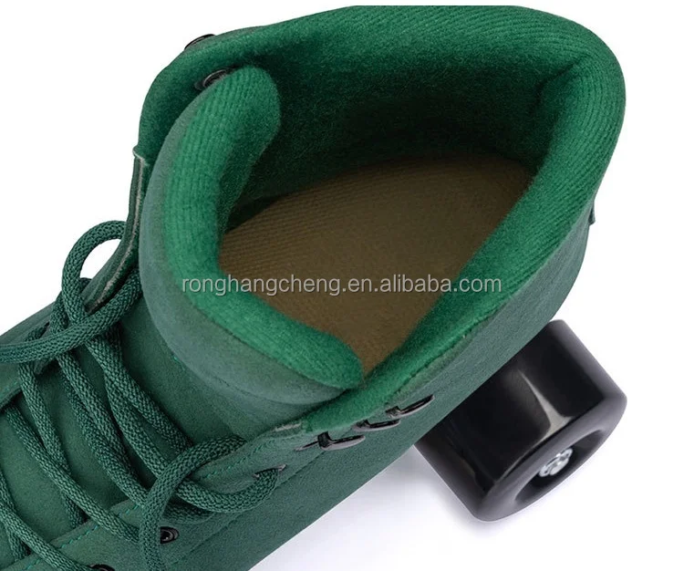 高品質スタイリッシュで快適なスエードグリーン大人の複列ローラースケートローラースケートホイール