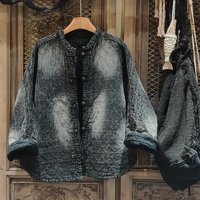 

2025 New Arrival Winter Women Casual Loose Single Breasted Long Sleeves O-neck Parkas Warm Thickened Cotton Tie Dye Coats Y114