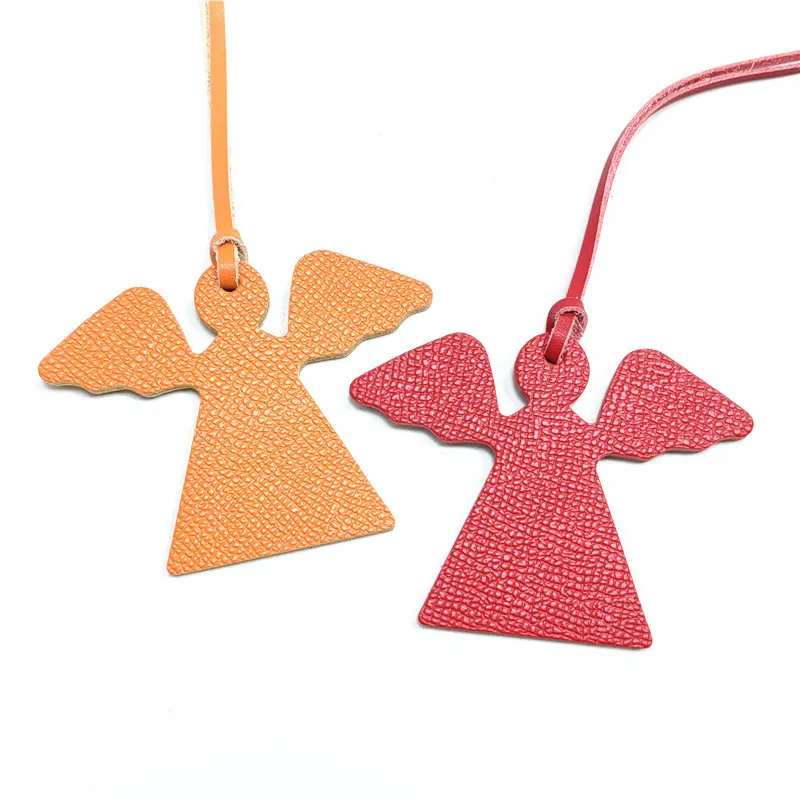 New Wholesale Angel Charm Custom Made Genuine Natural Leather Keychain 2026 Ladies New Charm Pendant Women Bag INS
