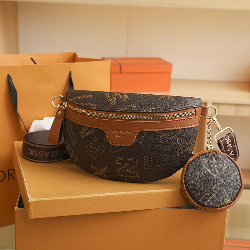 

Brand Women's Waist Bag Chest Bag PU Leather Fanny Pack 2 Piece Messenger Shoulder Bag Luxury Designer Handbags Female Belt Bag