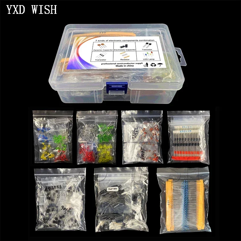 

Metal Film Resistor Assortment Kit Led Diodes Electrolytic Capacitor Ceramic Set Transistor Pack Electronic Components Diy Kits