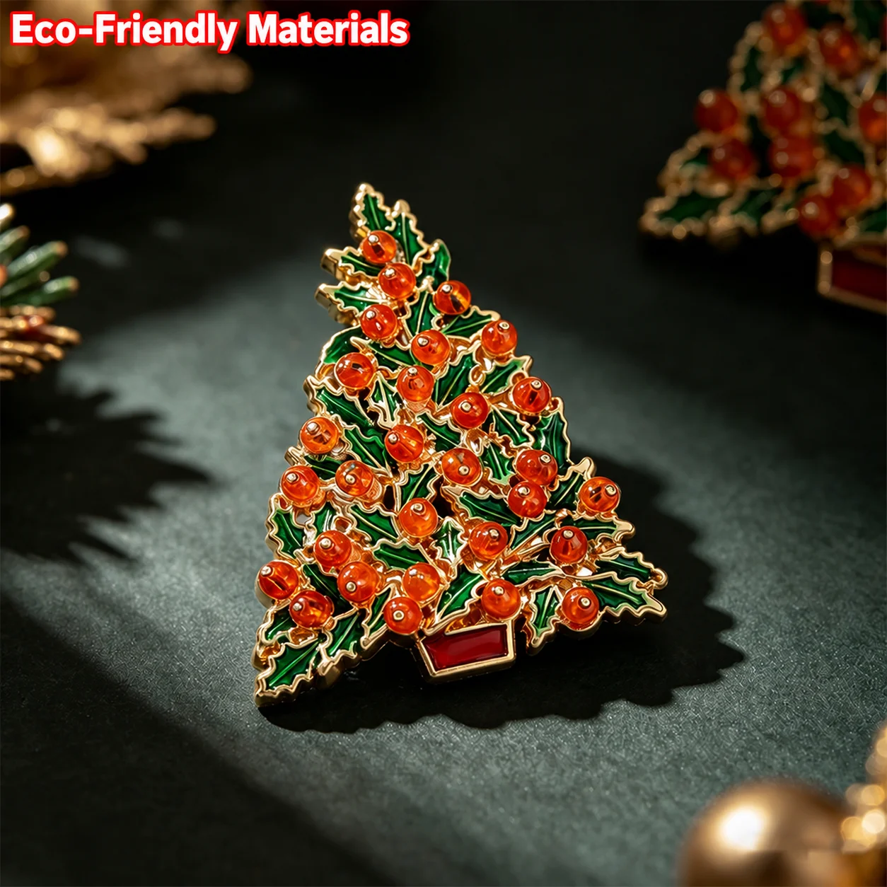 Back Pin Brooch Orange-Red Holly Leaves Brooch Tree Shape Brooch Christmas For Gift Giving Themed Parties Scarf