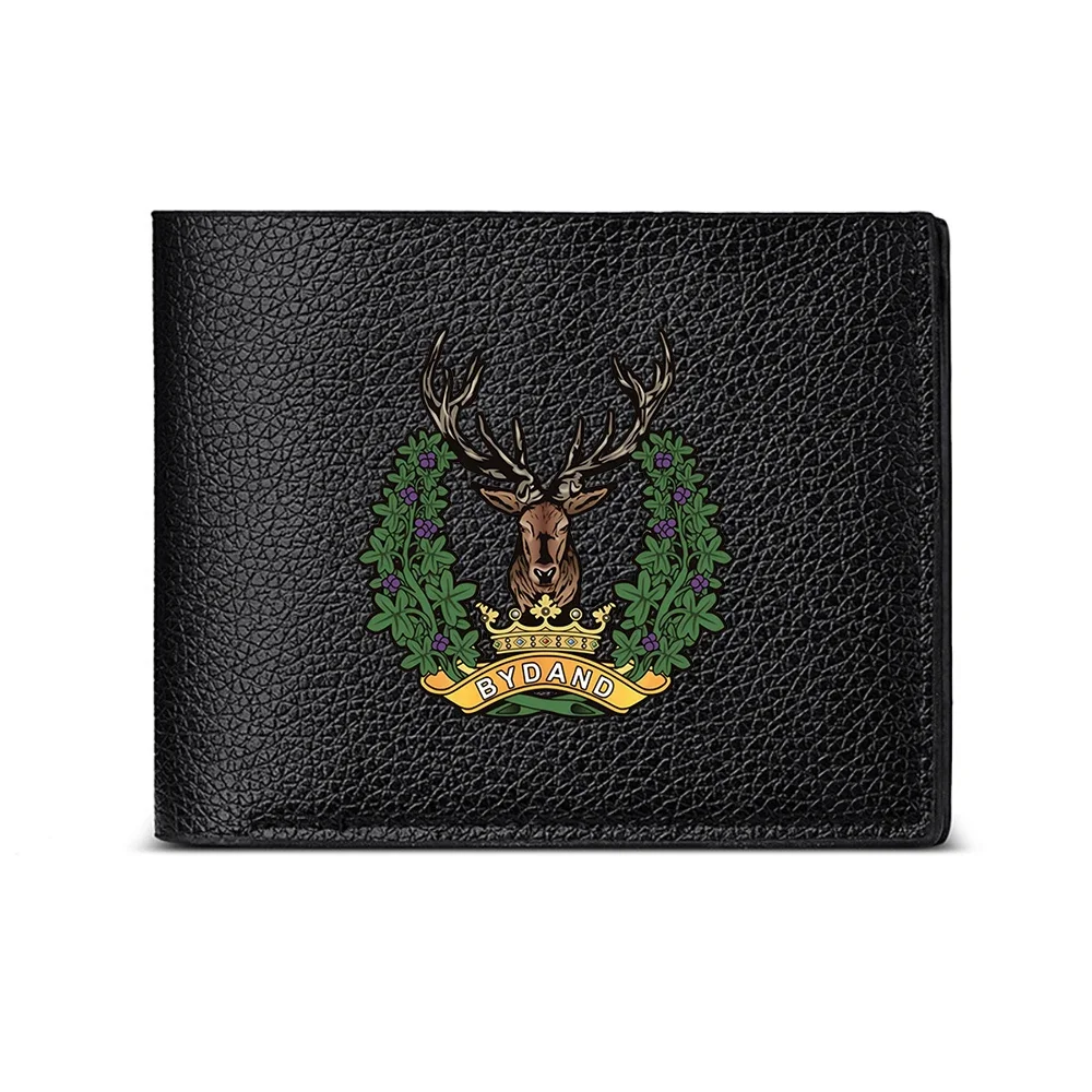 Deer Crest With Green Wreath And Gold Banner Bydand Design Men S Wallet Card Holder Casual Business Fashion Print