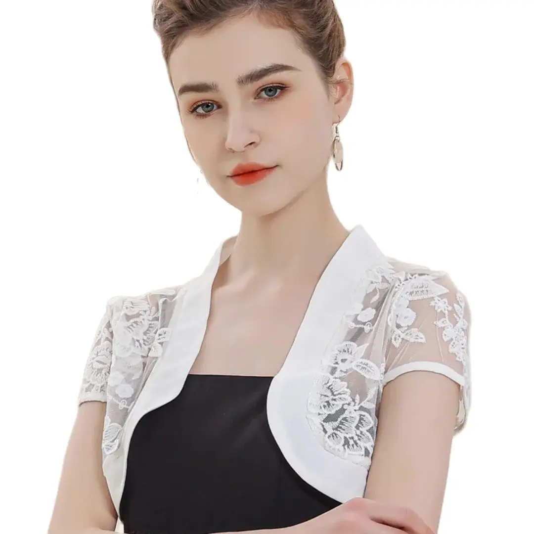 Shrugs For Women Bolero Lace Wedding Jacket Prom Party Dress Bridal Cape Female Evening Shawl Black White Wrap Top Cover Up