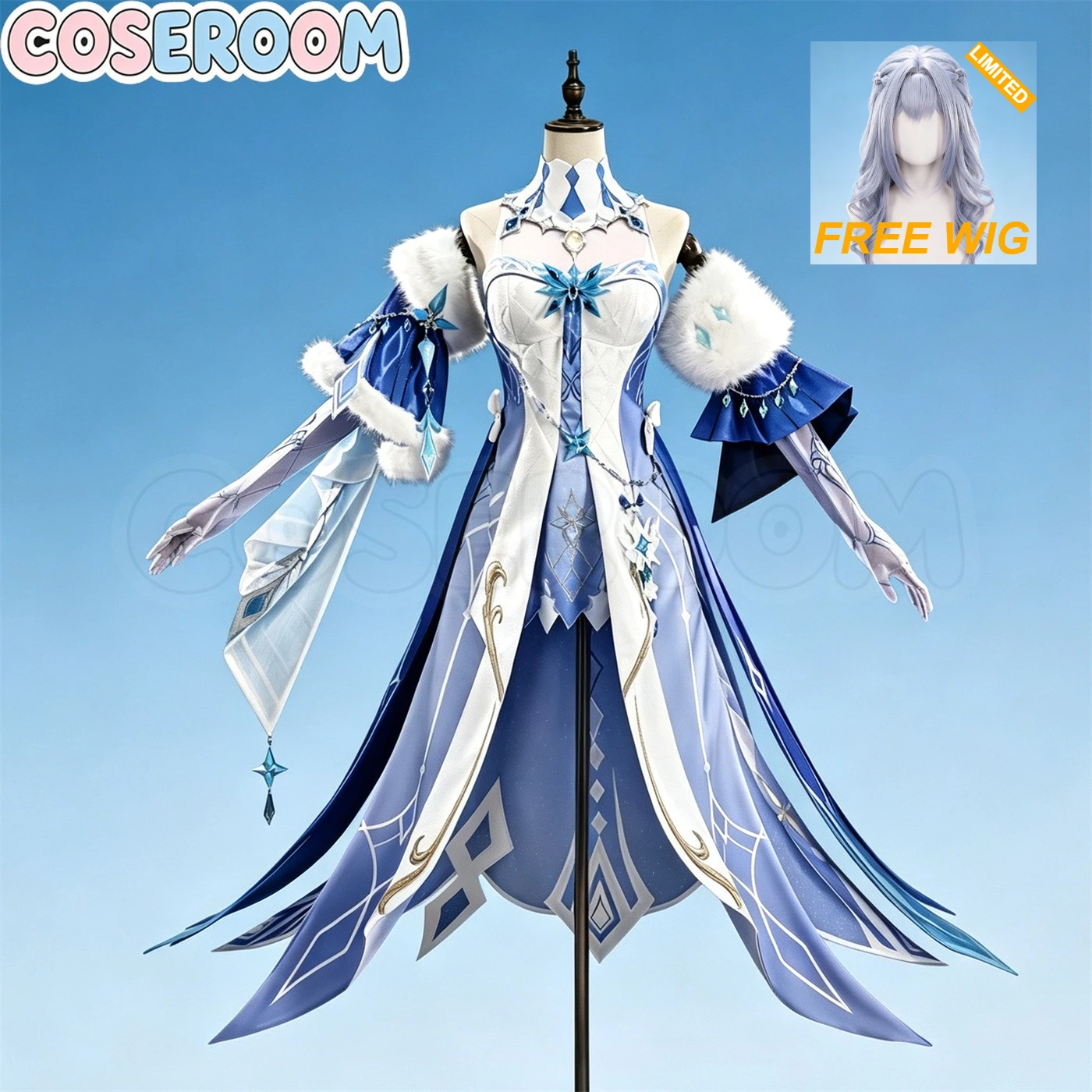 【FREE WIG LIMITED】COSEROOM-SR Косплей-костюм Царицы-Крио Архонта Анастасии из игры Genshin Impact, парик и обувь для Хэллоуина
