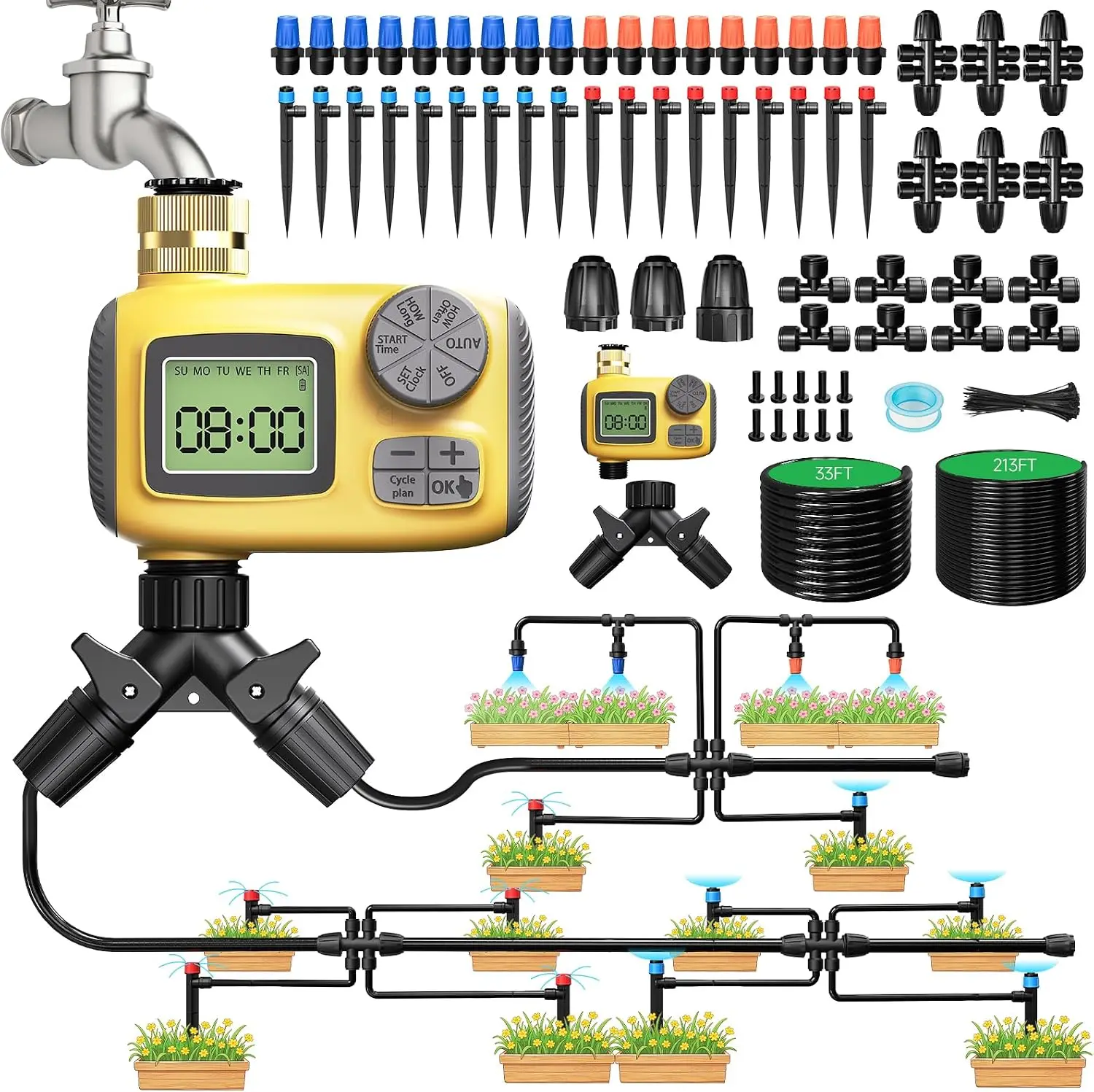 246FT Drip Irrigation System with LCD Timer, Automatic Watering Kit for Garden, Greenhouse, Lawn
