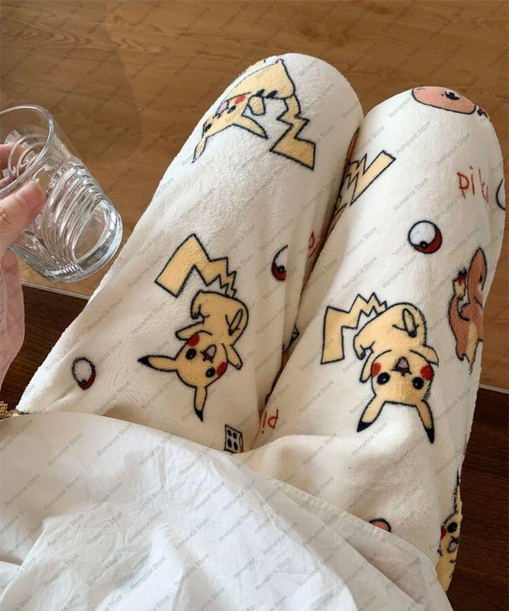 

Pikachu women's pajama pants for autumn and winter flannel women's home pants Comfortable Casual and versatile long pants