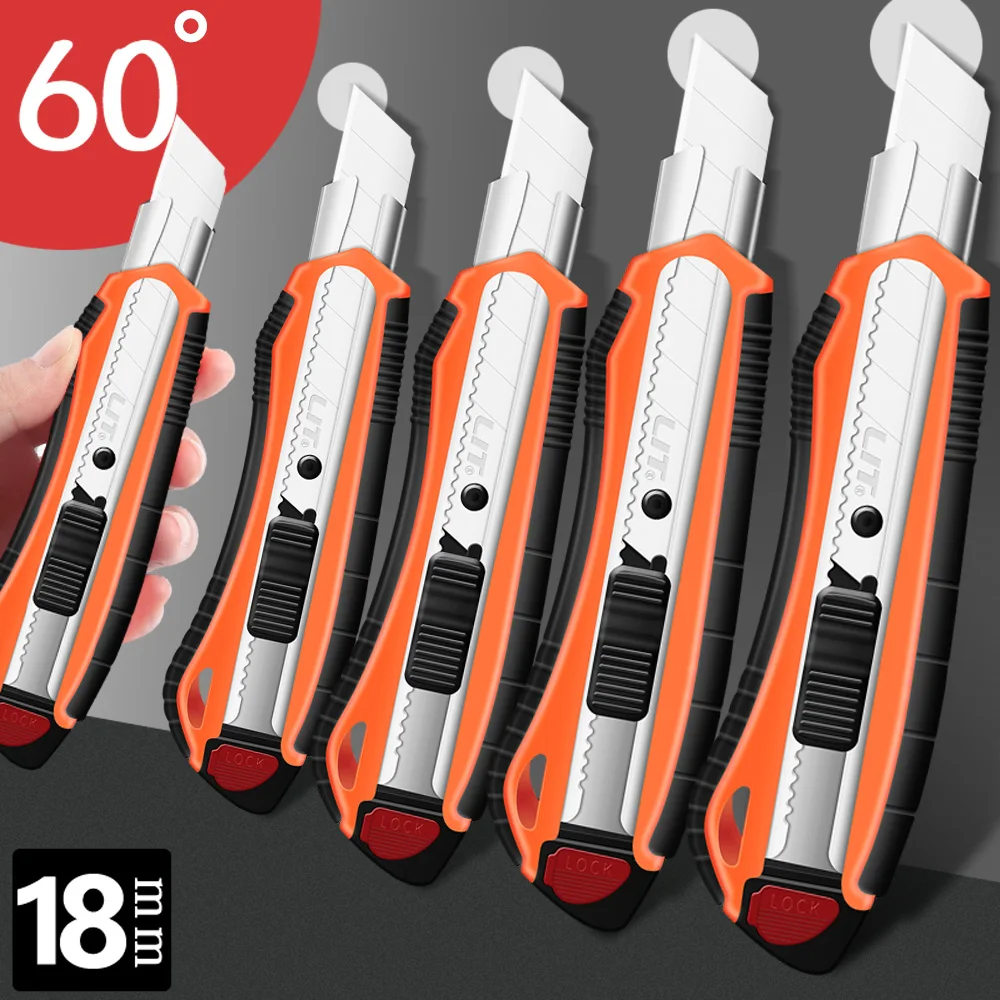 1Pcs orange 18mm Utility Knife  Stainless Steel Blade Retractable Knife Box Cutter Snap-off Utility Knives Cut Rope Paper