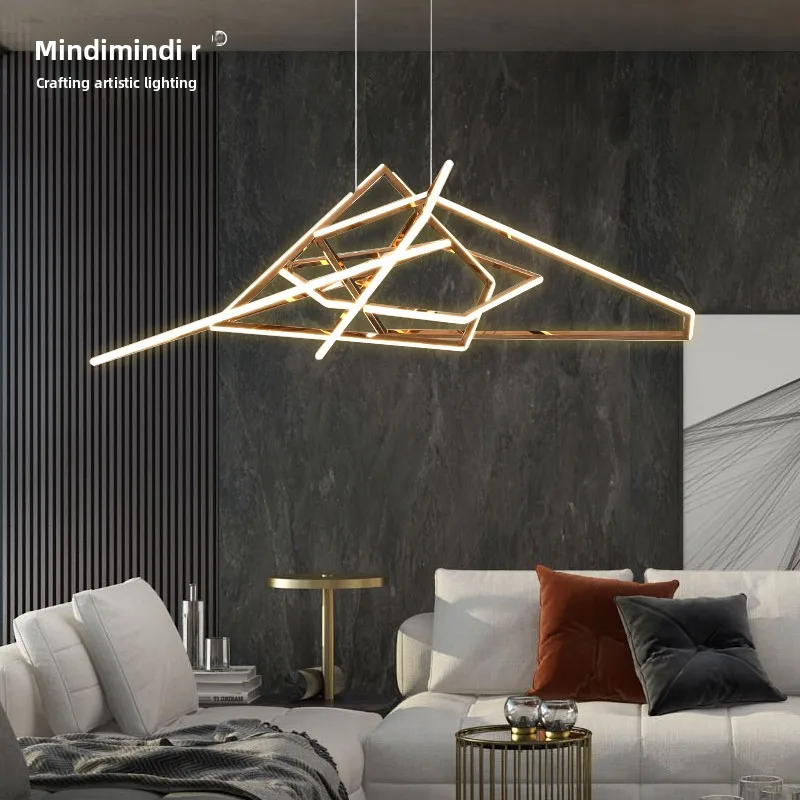 Light luxury post-modern living room chandelier designer style creative hall light geometric minimalist stainless steel special