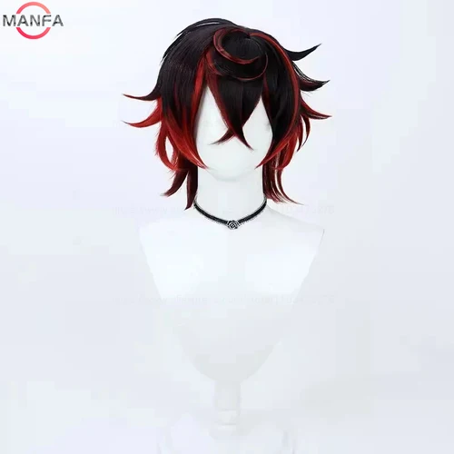 Imagen 2 del producto Peluca de Cosplay Kuro Kurenai, pelo sintético corto negro y rojo resistente al calor, fiesta de Halloween, juego de rol, Carnaval + gorro de peluca