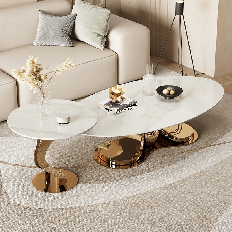 Bright light coffee table combination, light luxury, modern minimalist living room, small household, Italian minimalist