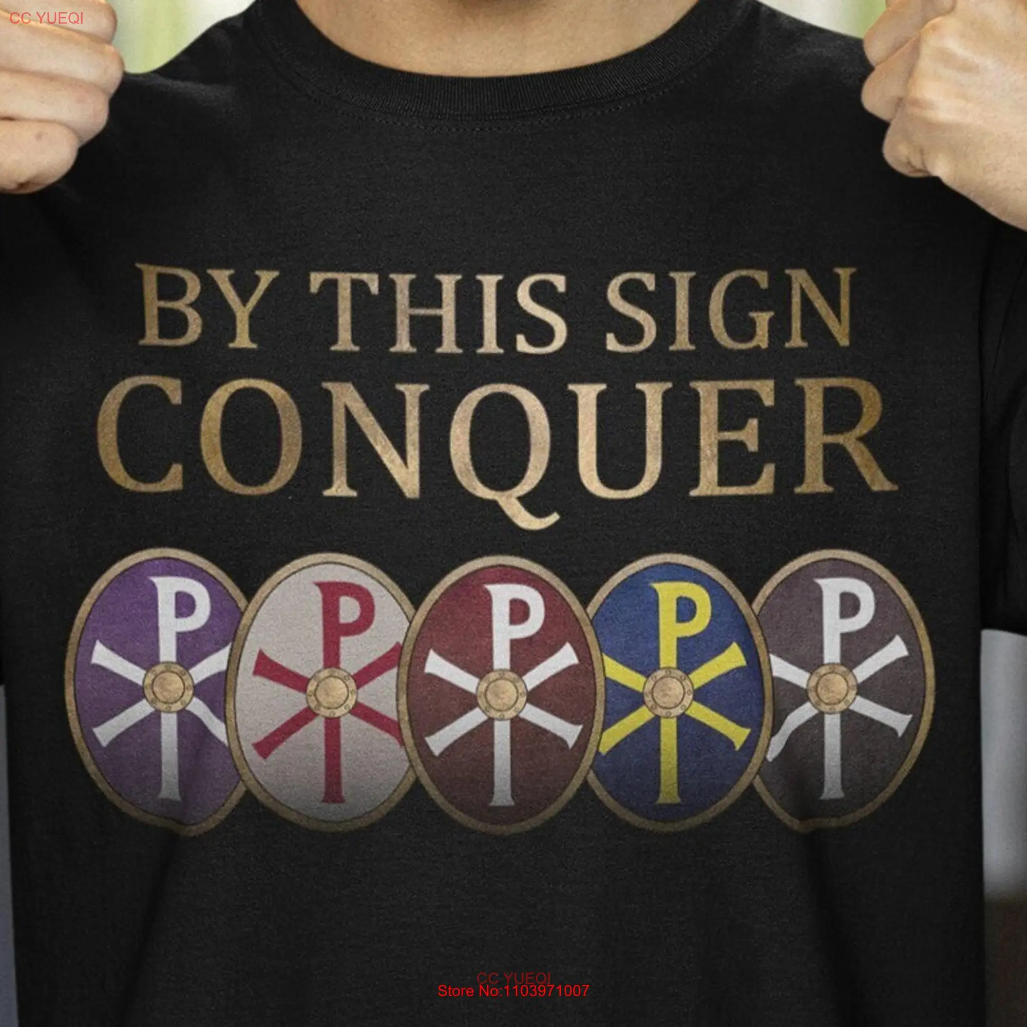 С этим знаком Покорите Константин Великой Римской империи Чи ро, латексная армейская футболка с длинным или коротким рукавом