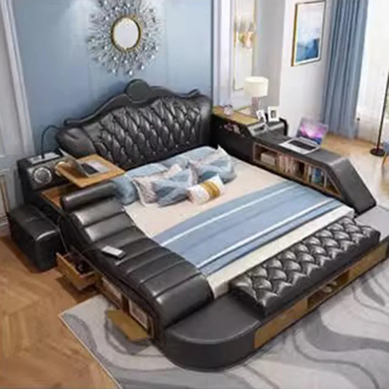 Multifonction Unique Double Bed Bedroom Storage Fancy Lounge Double Bed Wood Drawers Camas De Dormitorio Livingroom Furniture