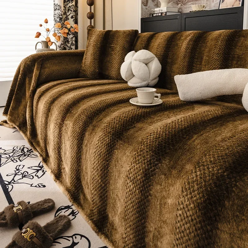 

New Style Creamy Thick Rabbit Fur Sofa Cover for Autumn and Winter Whole Piece Full Coverage Warm Sofa Blanket