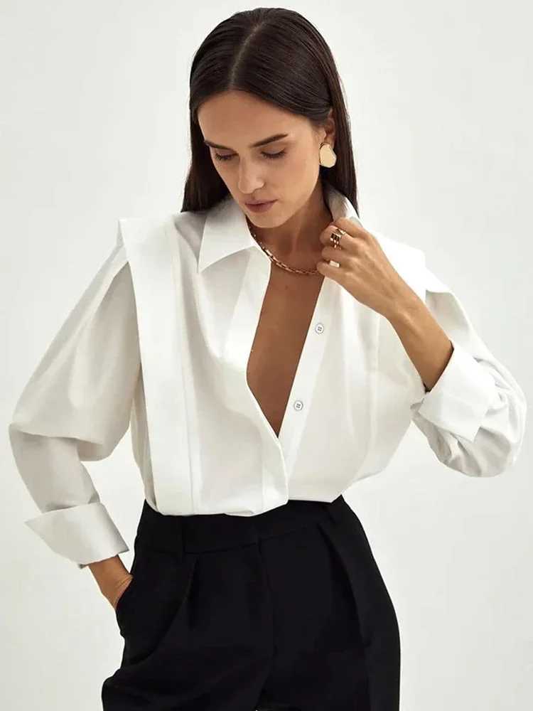 Mumaroho 2023 Autumn Winter Women Solid White Office Dress Shirt Elegant Long Sleeve Blouse Female