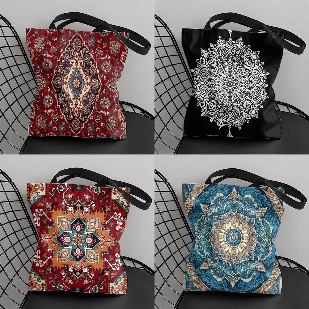 Flower Indian Bohemia Throws Storage Bags Canvas Tote Bag Double-Sided Print Fashion Shoulder Shopping Bag Gift Handbags