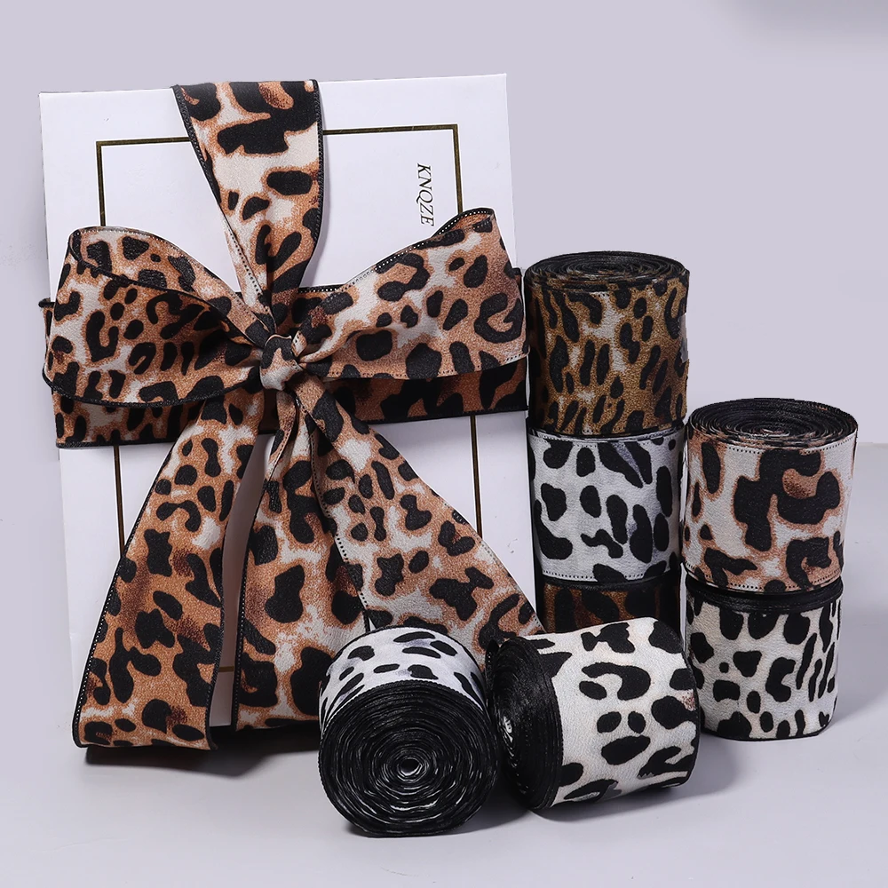 

5yard/lot 4cm Width Imitation Silk Classical Leopard Print Ribbon Bows For DIY Gifts Pakaging Bows Silk Scarf Dressing Decor