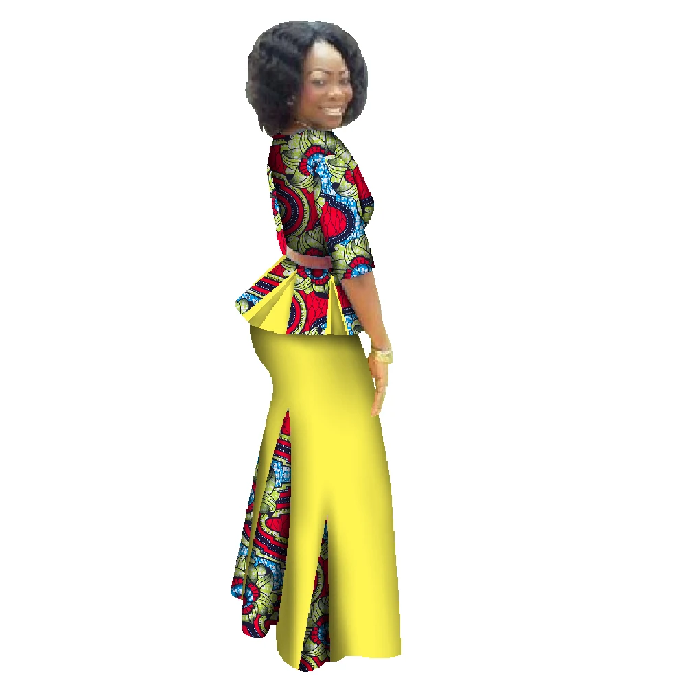 Ropa africana tradicional, conjunto de 2 piezas, ropa de mujer, vestido Maxi de media manga Dashiki, falda con estampado africano, bufanda gratis 6XL WY1435