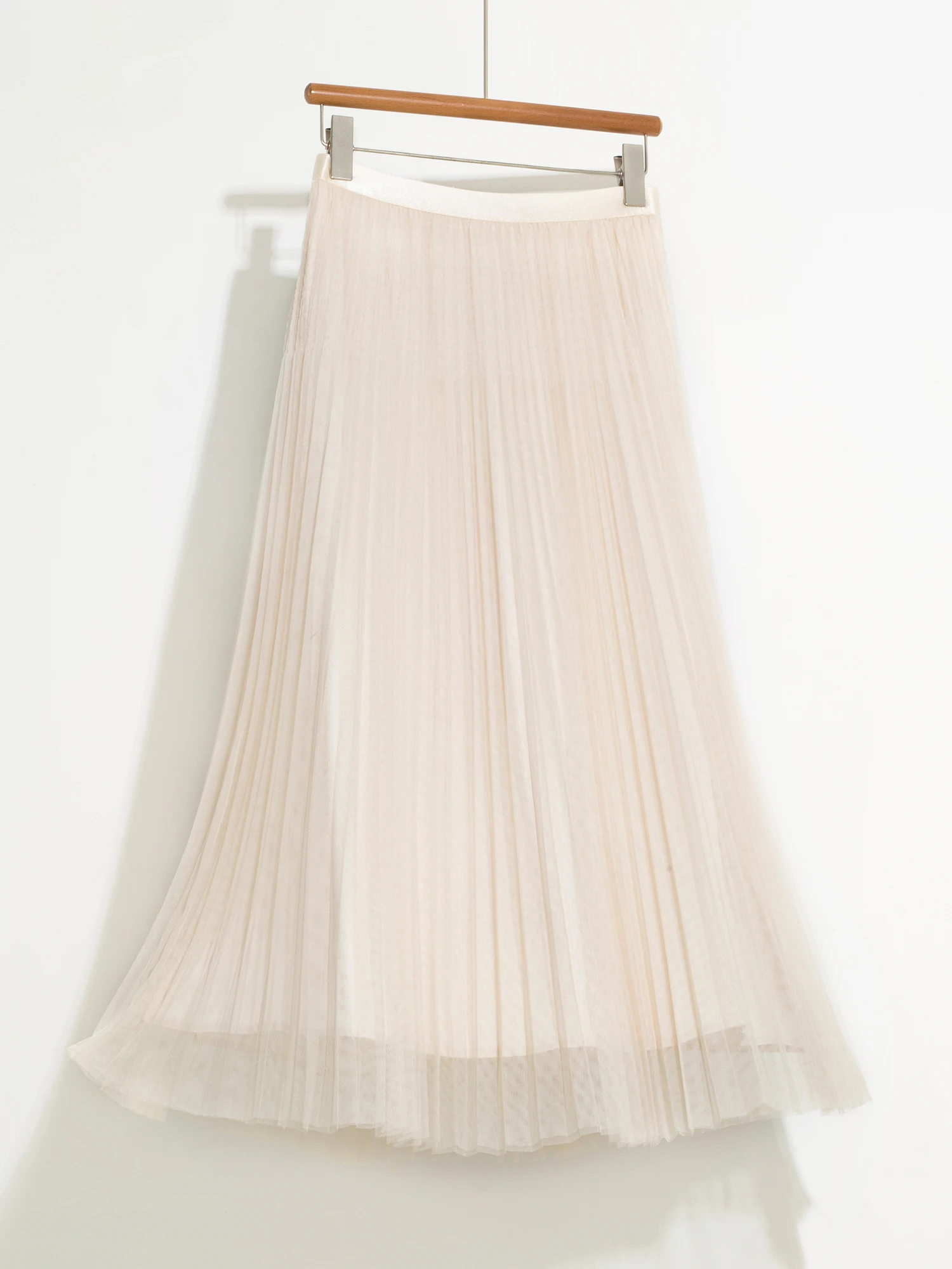 

Ele романтическая тюлевая юбка для похудения, плиссированная легкая пышная юбка трапециевидной формы с высокой талией для женщин, повседневная одежда, полиэфирное волокно