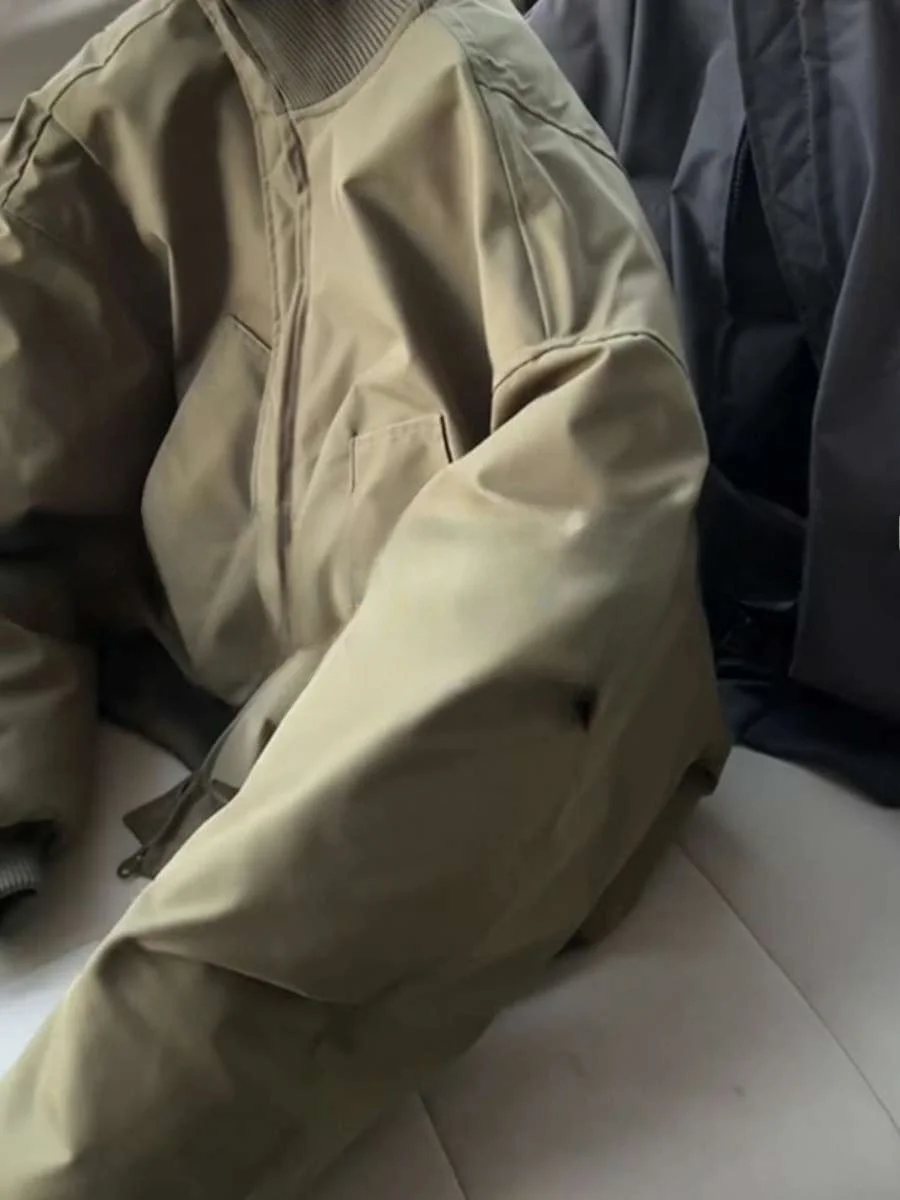 معطف بيسبول عسكري من Militaryenn Flight Jaet ort Sle بياقة واقفة للرجال للخريف عصري كاجوال فضفاض مناسب من القطن