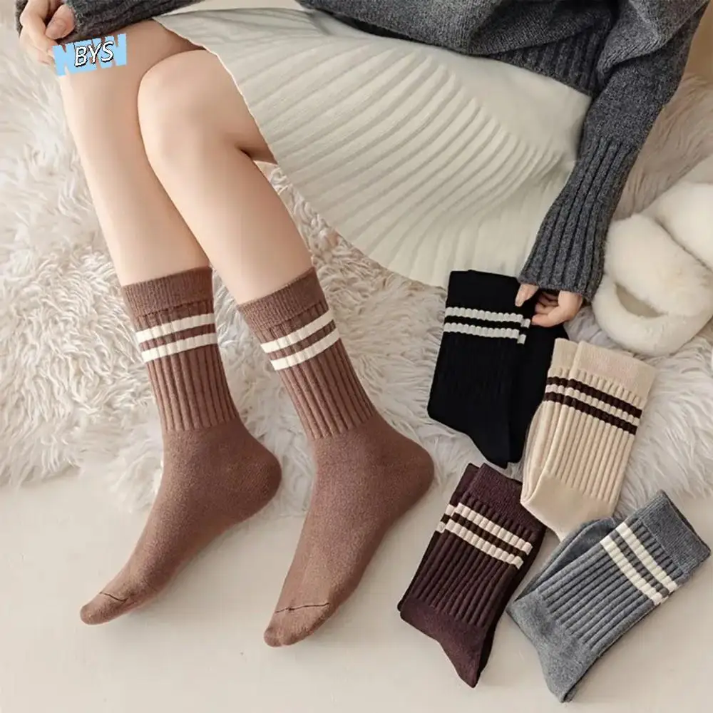

5paris Preppy Style Soft Stripe Socks Elastic Sweat-Absorbing Cotton Socks Breathable Hosiery Calf Socks Sports