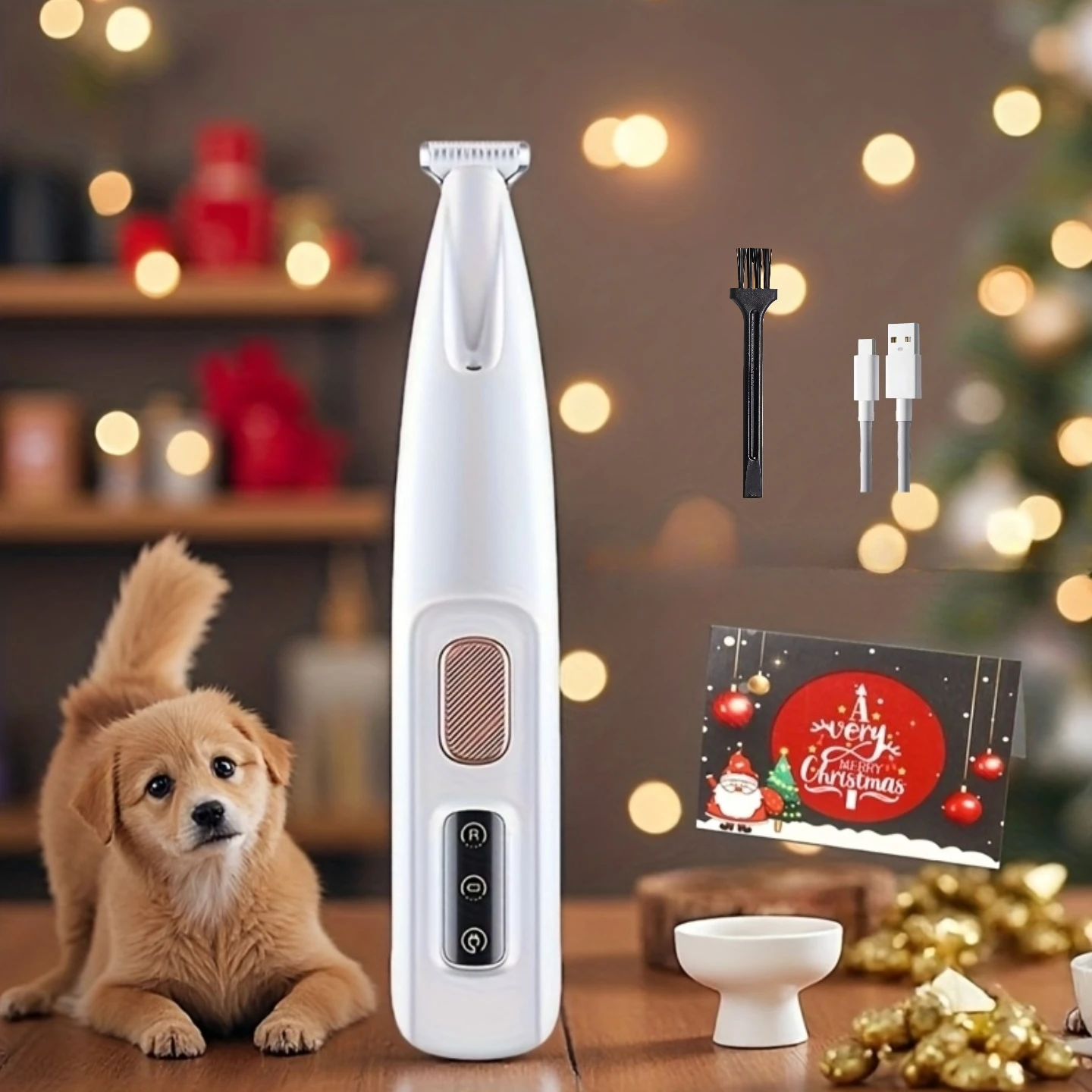 Cordless Pet Hair Cutting Machine, Low Noise LED Light, USB Charged for Grooming Cat Dog Ears and Paws