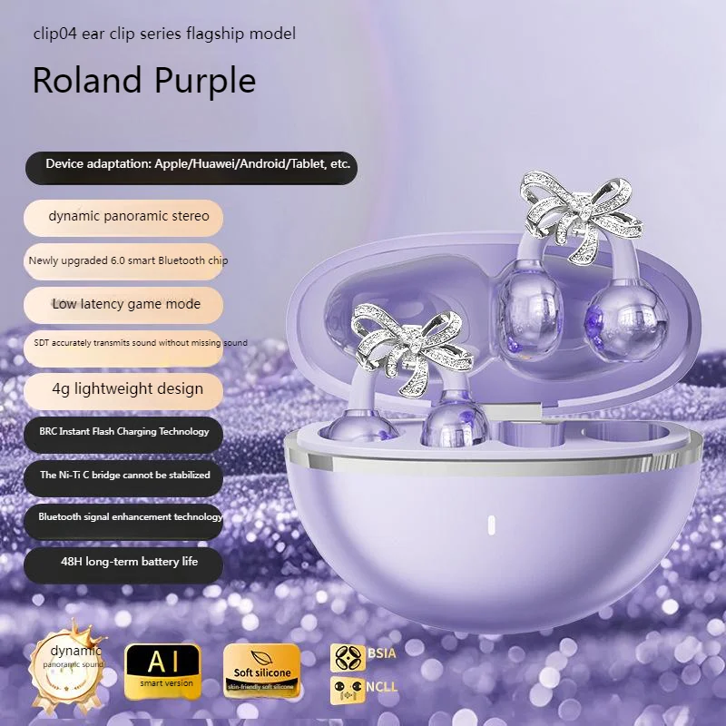 فتح نمط سماعة الأذن كليب بلوتوث سماعة فراشة القوس تقليد الماس كليب خفيفة الوزن الأزياء الساطع سماعة مجموعة
