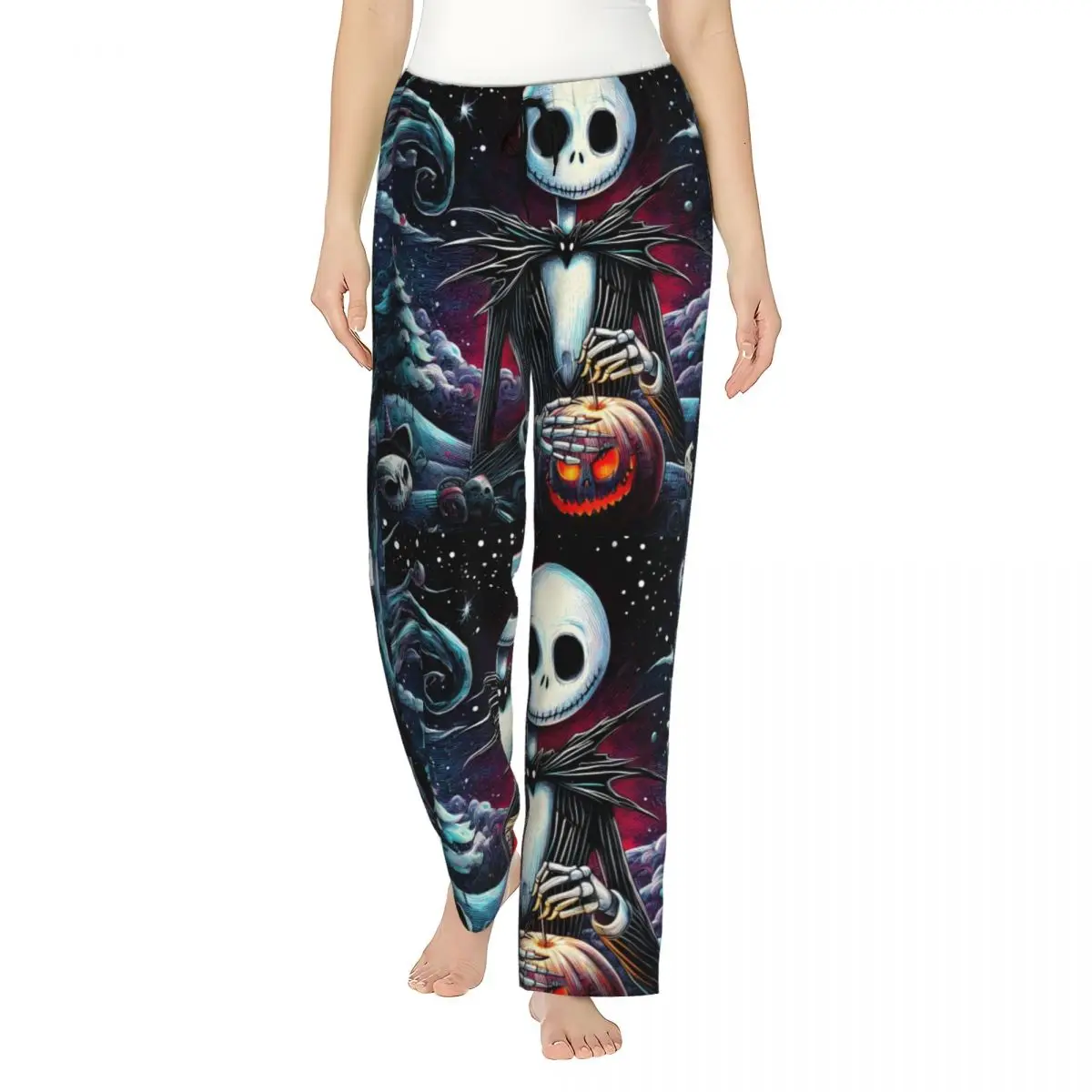 

Custom Nightmare Before Christmas Pajama Pants Womens Jack Skellington Art Sleepwear Lounge Sleep Bottoms Stretch with Pockets