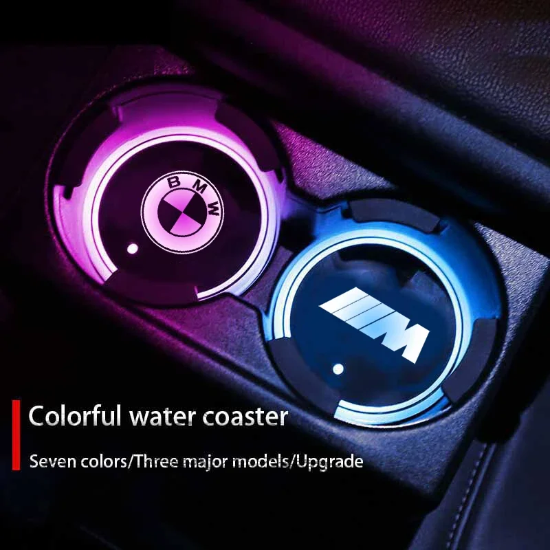 7 Colors Car LED Luminous Water Cup Pads Auto Coaster Mats For BMW F11 F12 F07 F01 F02 F30 F35 F34 F36 GT E39 E46 E90 E36 E60