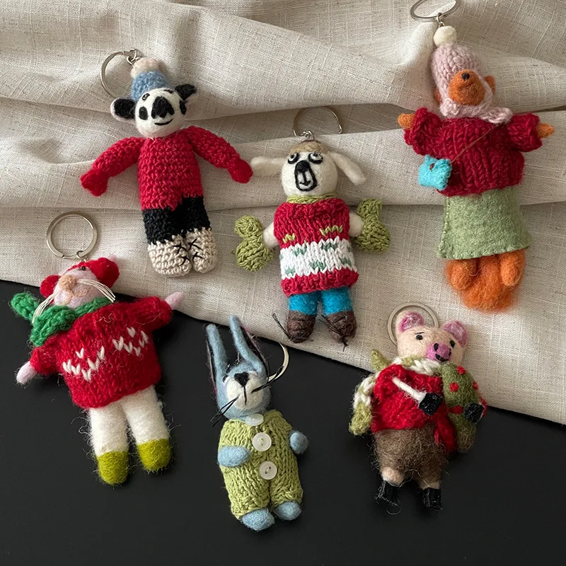 

Cute handmade wool felt animal keychain (rabbit/fox) plush pendant design bag charm decoration creative birthday gift