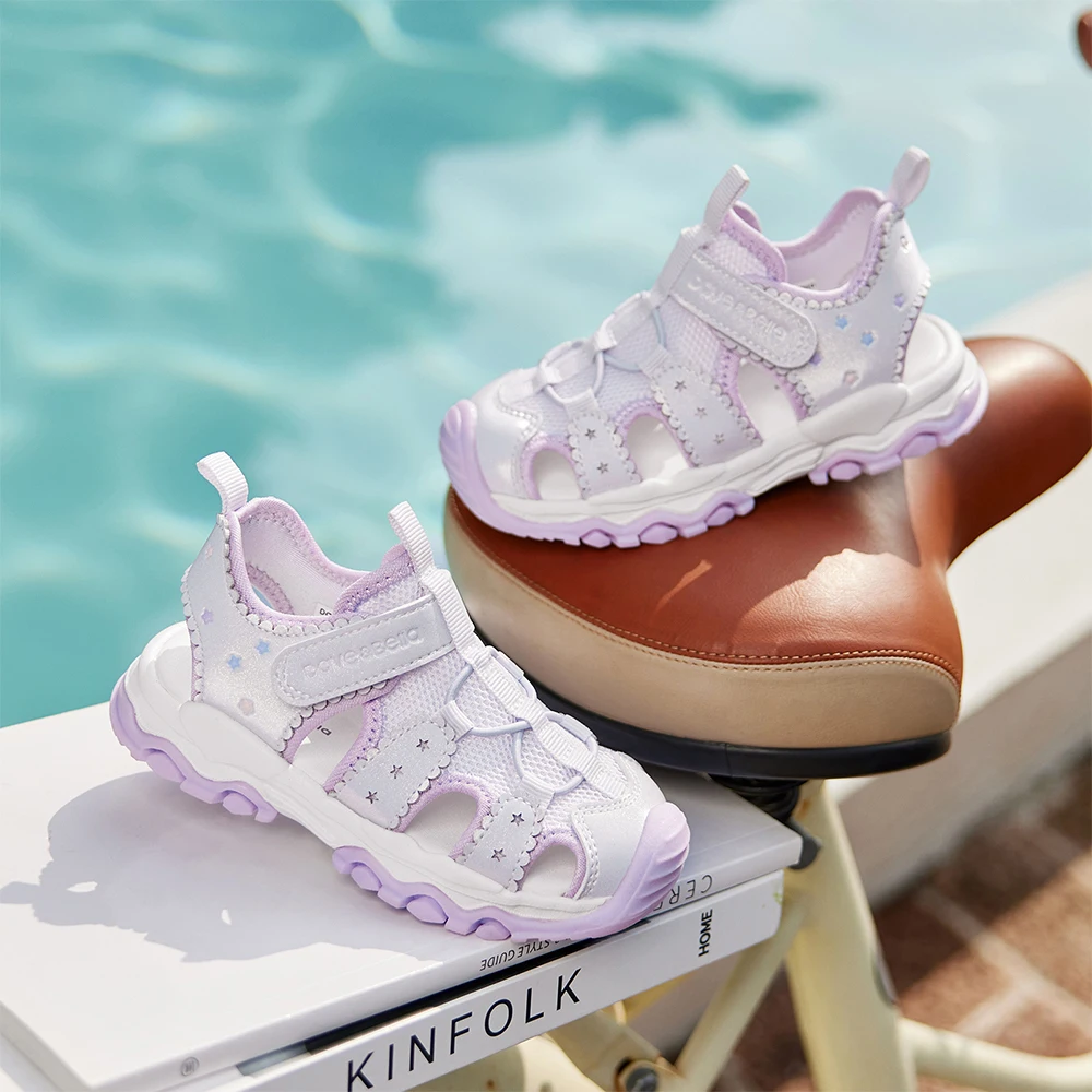 Dave Bella Girls Cool Sandals Kids Shoes Summer Anti-slip Fashion Beach Purple Protect Toes Children Casual Sandal DB2261024