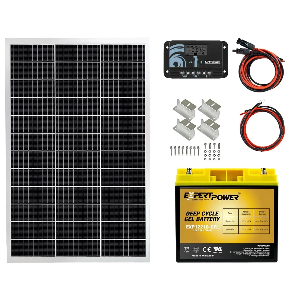 100W 12V Solar Power Kit with Battery : 100W 12V Solar Panel + 10A Charge Controller + 21Ah Gel Battery, Customized