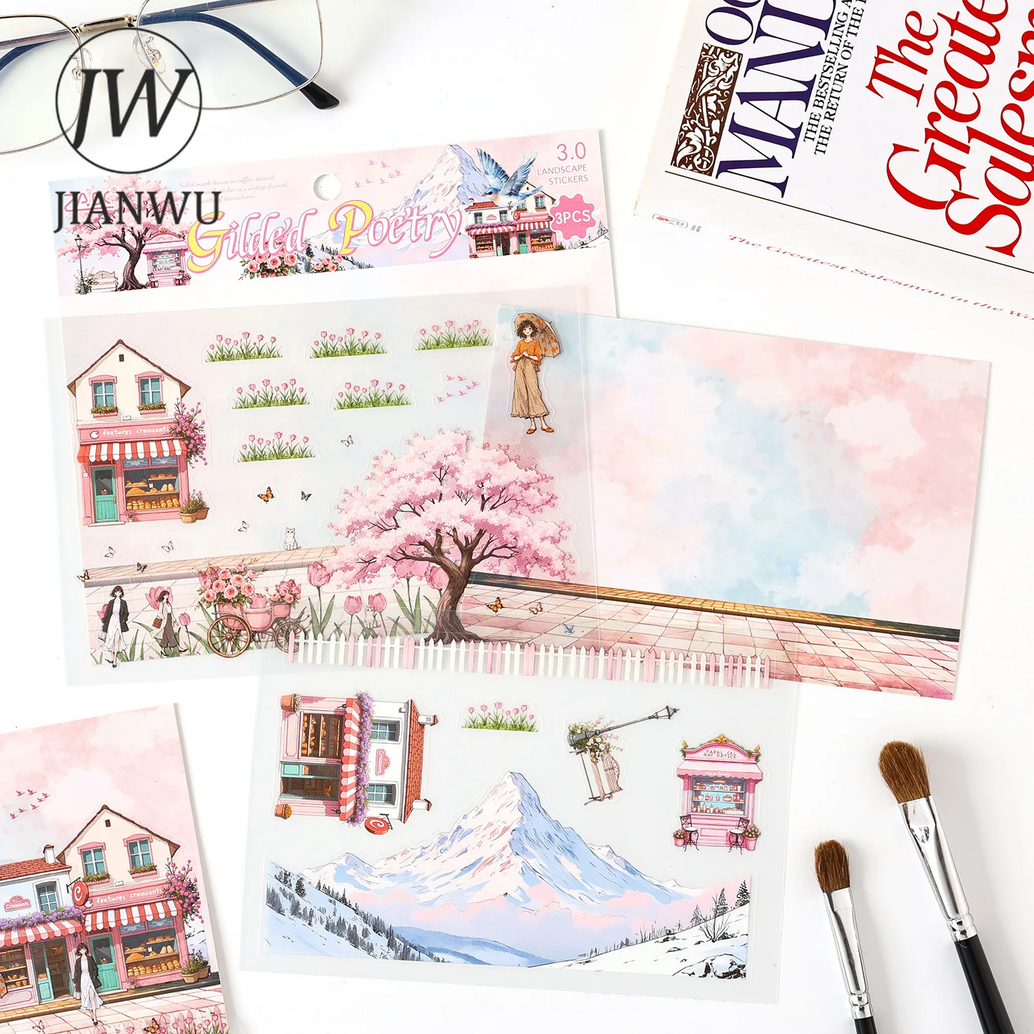JIANWU Seasonal Illustrated Series Vintage Flower Plant Snow Landscape Material Collage Sticker Creative DIY Journal Stationery