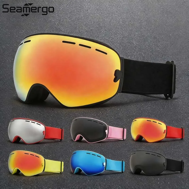 

Профессиональные двухслойные противотуманные лыжные очки SEAMERGO для мужчин и женщин, водонепроницаемые, ветрозащитные, с возможностью установки линз для коррекции близорукости