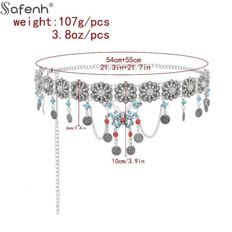1 قطعة نمط العرقية فراشة الخصر سلسلة المرأة تنورة التخسيس ملحق المألوف البوهيمي الرقص الشرقي عملة شرابة الخصر سلسلة #6