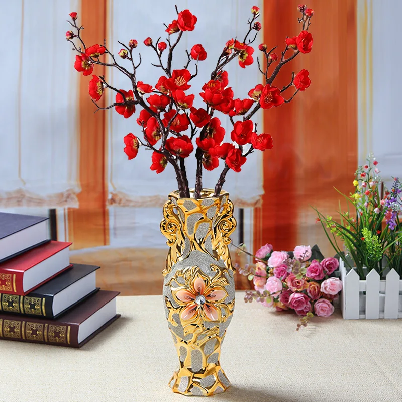 30CM Luxury Europe Gold-Plated Ceramic Vase Home Decor Creative Design Porcelain Decorative Flower Vase For Wedding Decoration