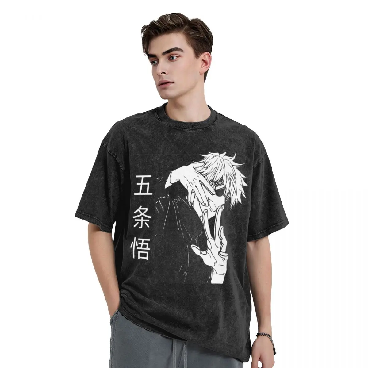 Washed T Shirt Jujutsu Kaisen Satoru Gojo T-Shirts High Street Sorcery Fight Streetwear Cotton Summer Tops Tops Tees Men Women