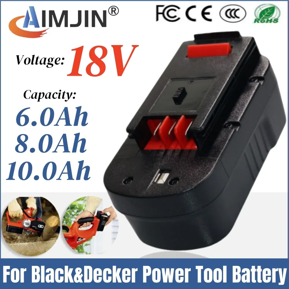 18V 6.0/8.0/10.0Ah  A18 Rechargeable Tools Battery Compatible with Black&Decker HPB18-OPE 18-Volt Slide Pack Battery HPB18 24476