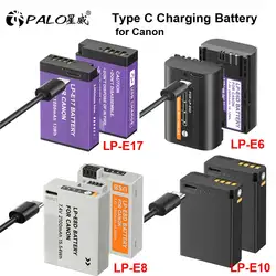 PALO LP-E17 LP-E8 LP-E6 LP-E10 Battery LP E17 LP E8 LP E6 LP E10 Type C Charging Battery for Canon Digital Camera+Free USB Cable