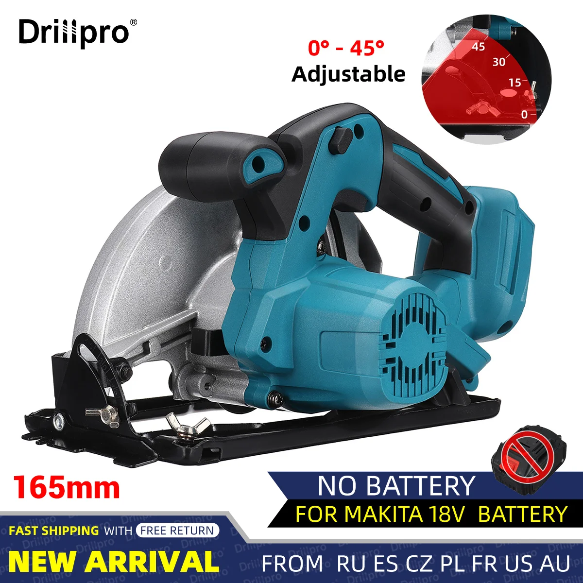 Drillpro 18V  Brushless Circular Saw 0°-45° Adjustable Woodworking Cutting Cordless Electric Saw Machine for Makita 18V Battery