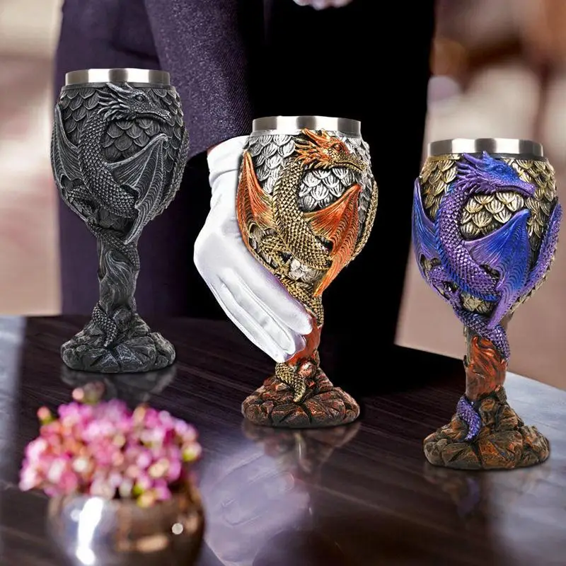 Dragon Wine Goblet Stainless Steel Drinking Cup Medieval Dragons Wine Chalice Dragon Claw Skeleton Spine Whiskey Cup 117ML