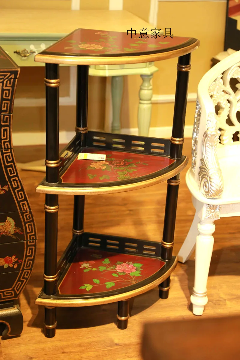 

SGF new Chinese classical hand-painted furniture triangular cabinet flowers and birds simple