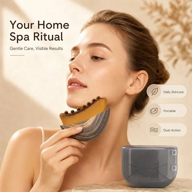 EN: 2 in 1 Facial Massage Brush Soft Bristle Cleansing & Massage Nodes Gua Sha Contour Brush for Face Neck Lymphatic Drainage wi