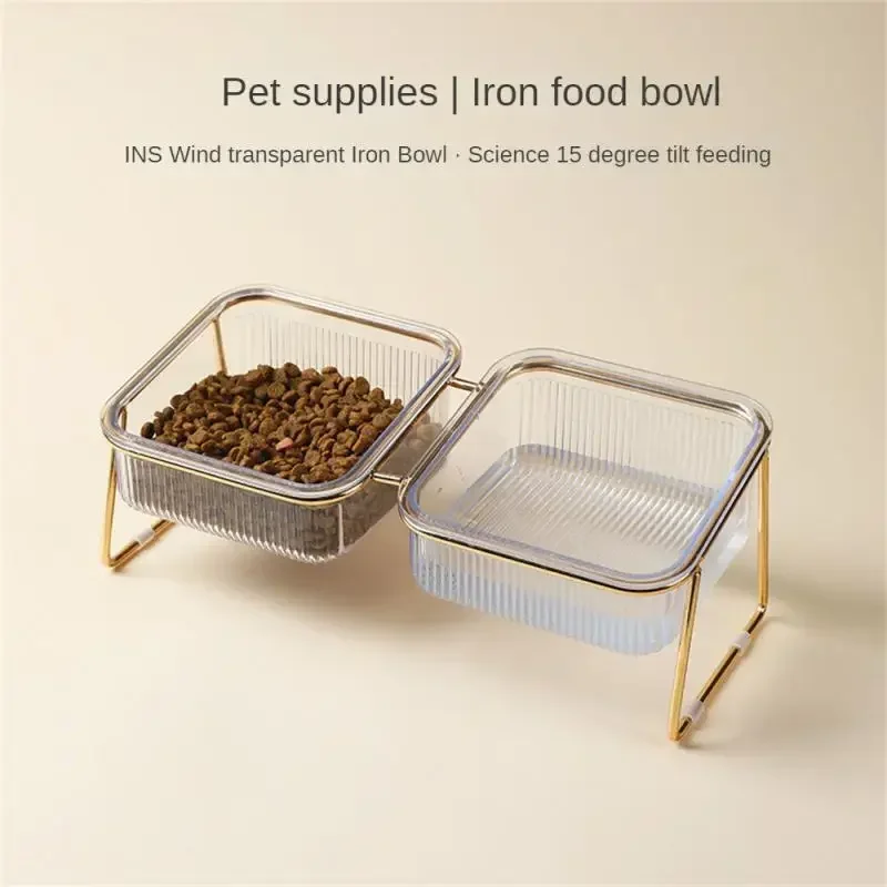 Non-slip Double Cat Bowl Transparent Dog Bowl with Stand Pet Feeding Water Bowl for Dog Cats Food Pet Feeder Bowls Product Stuff