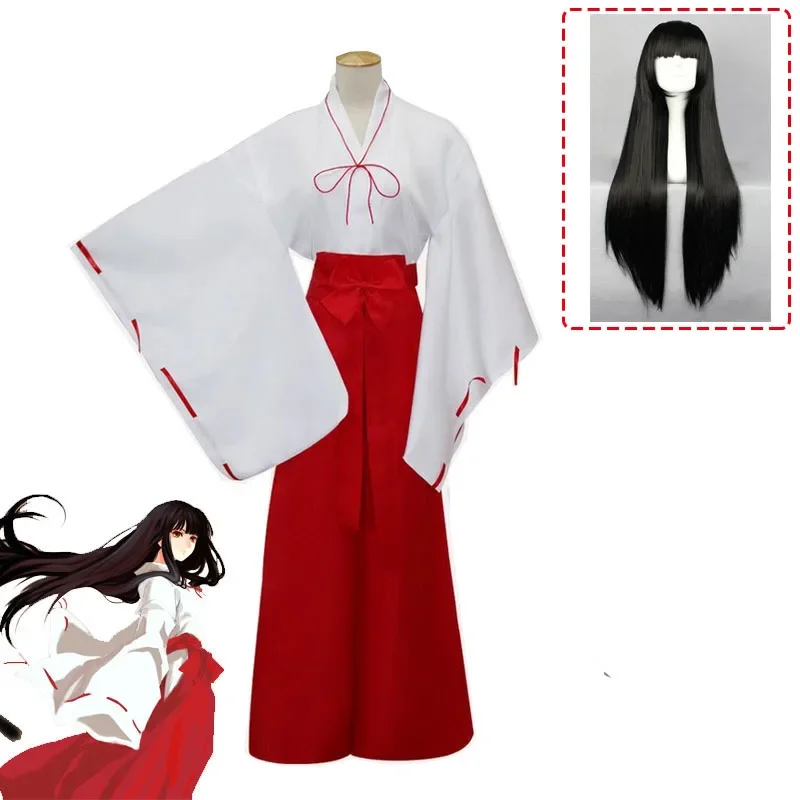 Anime Inuyasha Kikyou Cosplay Halloween Costumes Kikyo Wigs Women Japanese Kimono Set Black Long Hair Platycodon COS Clothing XC