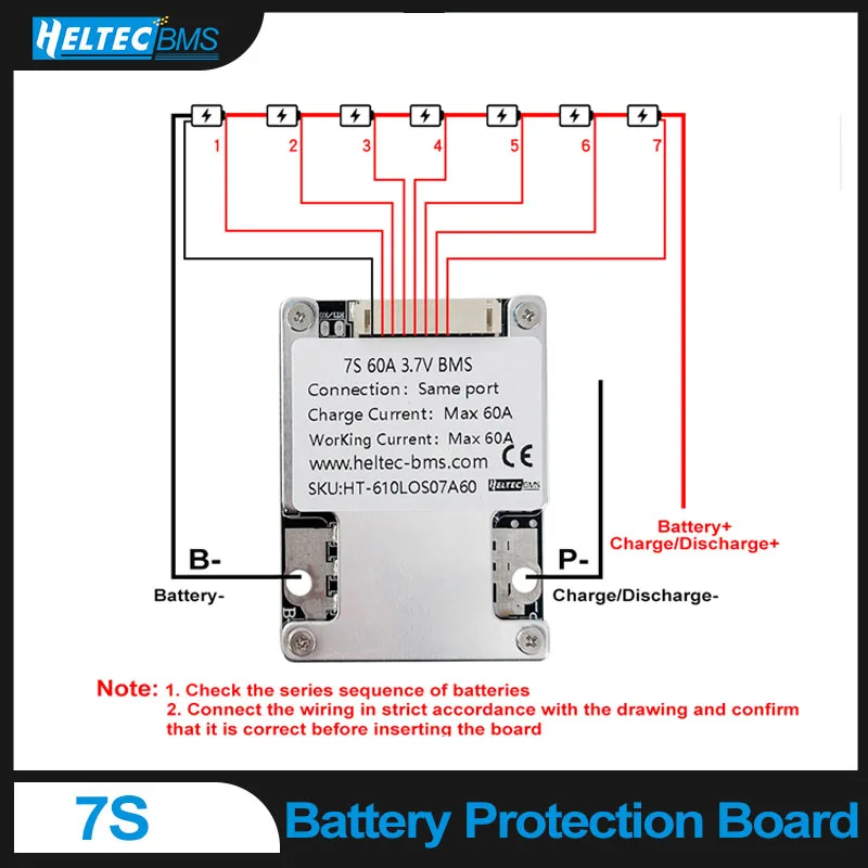 7S Li-ion Lithium Battery Protection Board 25.9V 30A 60A Balance BMS Motor Energy Storage