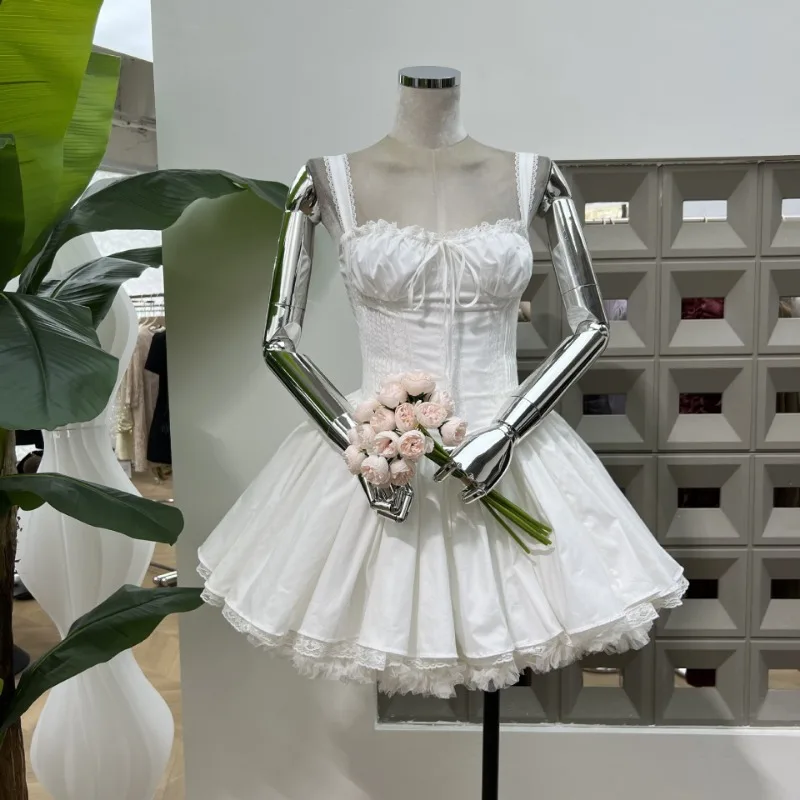 

2025 Summer New Sleeveless Backless Lace-up Mini Prom Dresses Fashion Casual Holiday Style High Waist Dress for Women