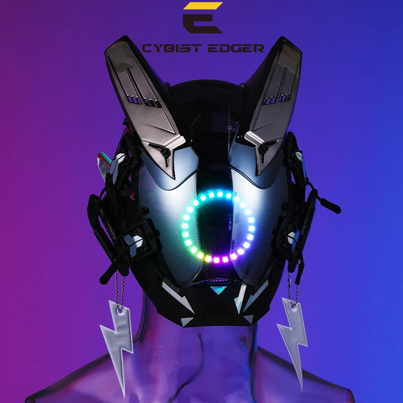 

CyberPunk Mask Colorful LED Night City Festival Silver Armoured Cosplay Stage Property SCI-FI Halloween Party Gifts For Adults