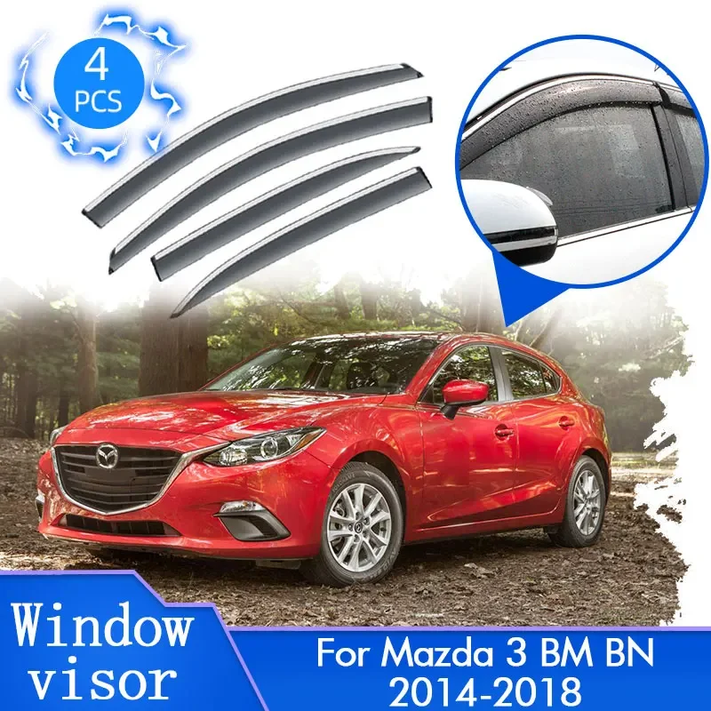 For Mazda 3 Mazda3 BM BN 2014 2015 2016 2017 2018 Hatchback Window Visors Rain Sun Awning Guard Cover Deflector Car Accessories