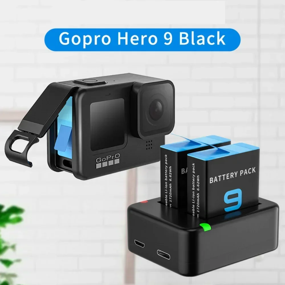 Double chargeur de batterie pour GoPro Go Pro, fente pour port touristique, câble USB, accessoire de caméra d'action noir, fore11, 10, 9